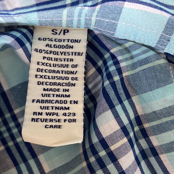 Dockers Men's Aqua Green & Navy Blue Plaid Button Down Long Sleeve Shirt. Sz: S - Picture 8 of 9